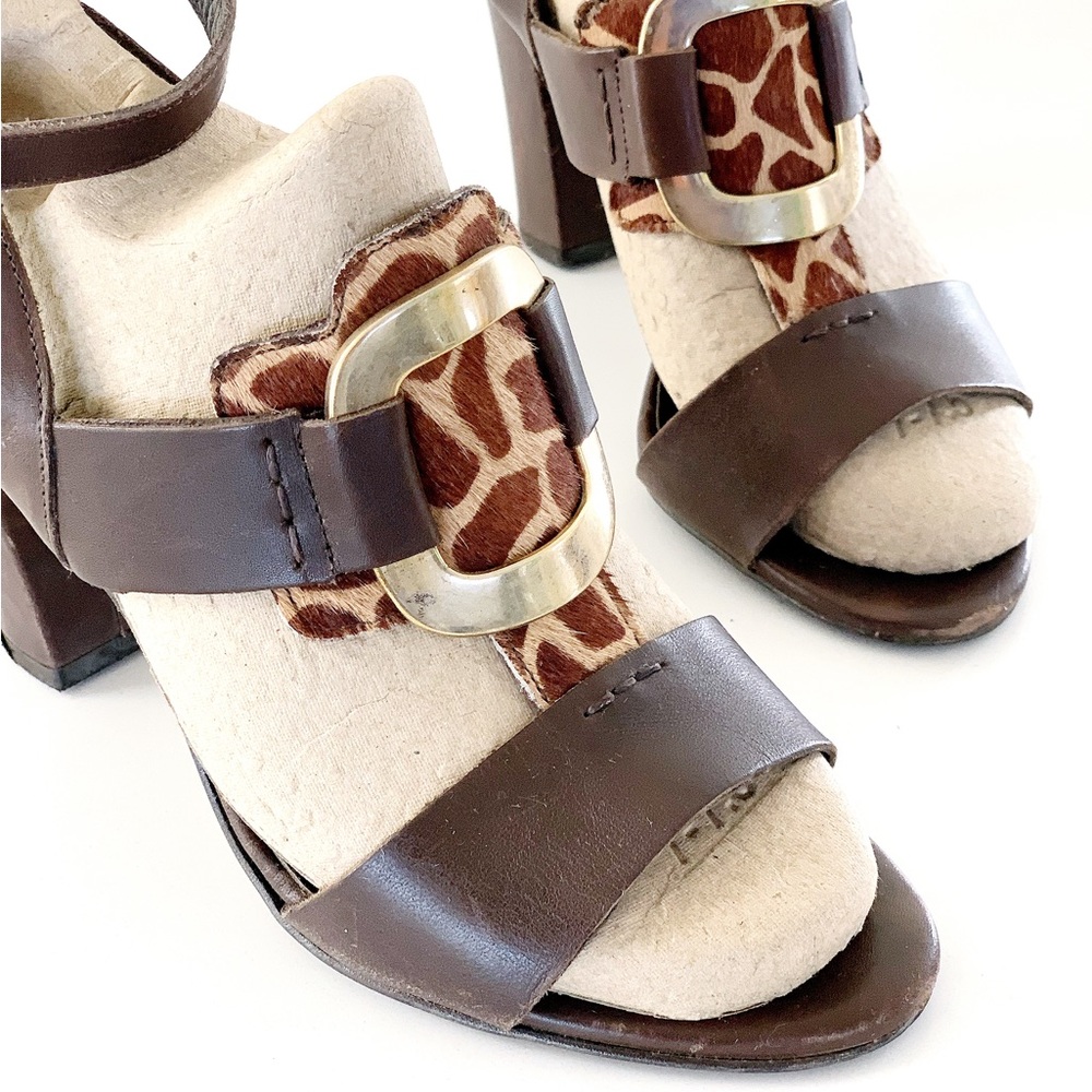 BATA Block Heel Brown Leather Strappy Sandals With Gold-Tone Hardware - Picture 8 of 10